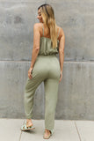 ODDI Full Size Textured Woven Jumpsuit in Sage