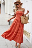 Strapless Buttoned Tiered Dress with Pockets