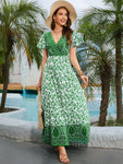 Bohemian Surplice Neck Split Maxi Dress