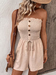 Decorative Button Smocked Strapless Romper