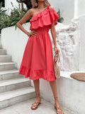 One-Shoulder Ruffle Hem Dress