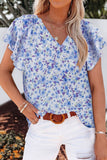 Floral V-Neck Flutter Sleeve Blouse