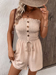 Decorative Button Smocked Strapless Romper