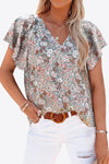 Floral V-Neck Flutter Sleeve Blouse