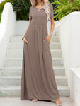 Round Neck Short Sleeve Maxi Dress with Pockets