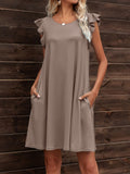 Round Neck Flutter Sleeve Dress with Pockets