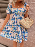 Floral Square Neck Puff Sleeve Dress