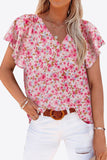 Floral V-Neck Flutter Sleeve Blouse