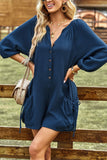 Textured Notched Neck Romper with Pockets