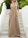 Round Neck Short Sleeve Maxi Dress with Pockets