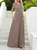 Round Neck Short Sleeve Maxi Dress with Pockets