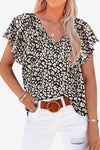 Floral V-Neck Flutter Sleeve Blouse