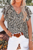 Floral V-Neck Flutter Sleeve Blouse