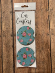 Light Blue with Flowers Car Coaster