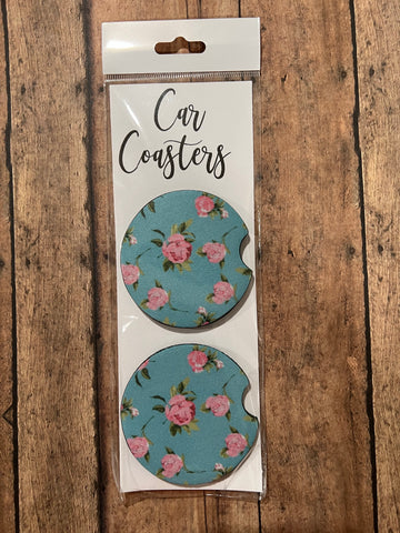 Light Blue with Flowers Car Coaster