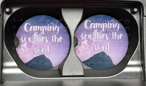 Camping soothes the soul car coasters