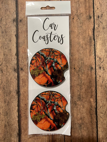 Orange Camouflage Car Coasters