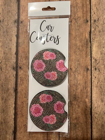 Leopard Flower Car Coasters