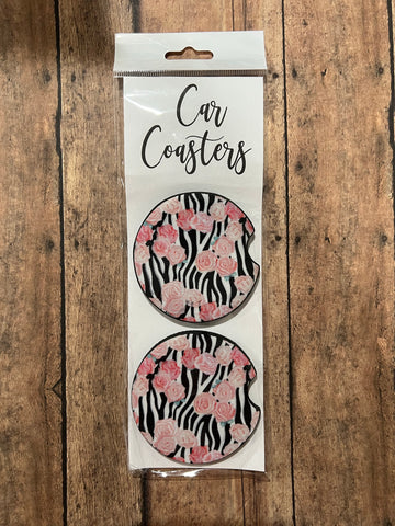 Zebra Flower Neoprene Car Coasters